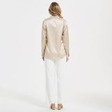 Elegant Womens Pearl Spänne Silk Blus Siden långärmad skjorta