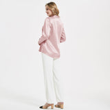 Elegant Womens Pearl Spänne Silk Blus Siden långärmad skjorta