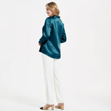 Elegant Womens Pearl Spänne Silk Blus Siden långärmad skjorta