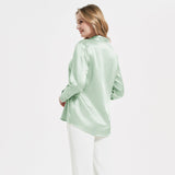 Elegant Womens Pearl Spänne Silk Blus Siden långärmad skjorta