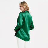 Elegant Womens Pearl Spänne Silk Blus Siden långärmad skjorta