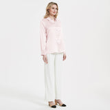 Elegant Womens Pearl Spänne Silk Blus Siden långärmad skjorta