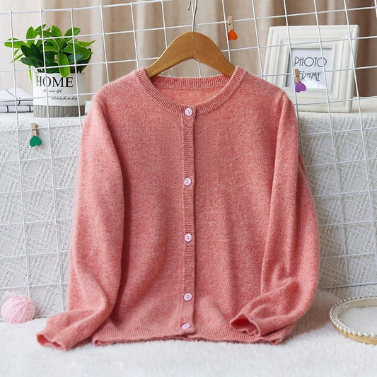 Girls Button Down Cashmere Cardigan Kids Long Sleeve Cashmere Sweater Coat