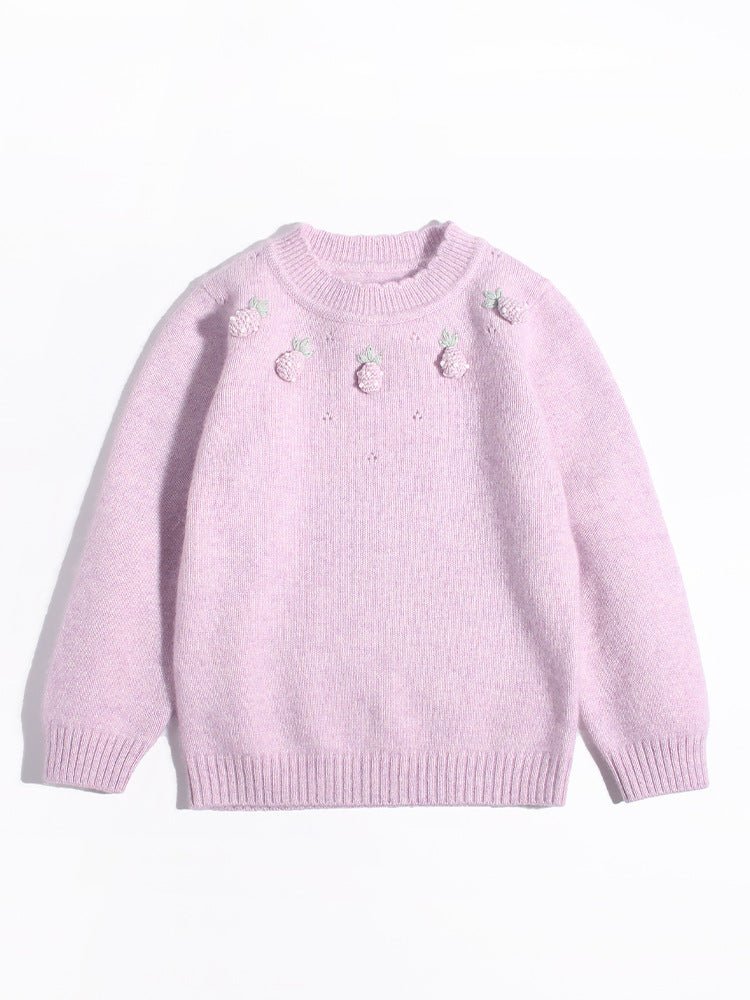 Girls Cashmere Sweater 3D Strawberry Embellishments Cashmere Pullover