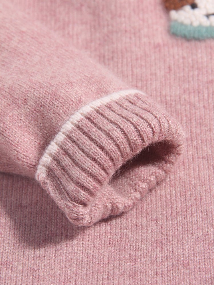 Girls Cashmere Sweater Puppy Patch Lace Hem Cashmere Knit Pullover