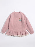 Girls Cashmere Sweater Puppy Patch Lace Hem Cashmere Knit Pullover