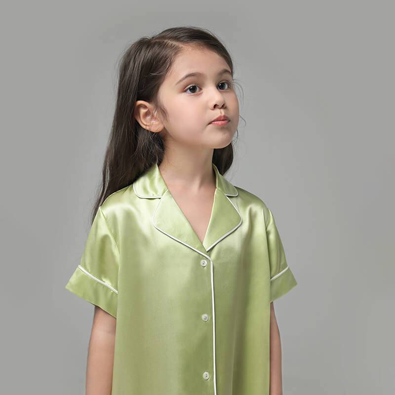 19 Momme Kid's Silk Nightshirt Girls Fashion Sleep Shirt with Pocket White Piping -  slipintosoft