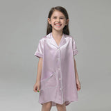 19 Momme Kid's Silk Nightshirt Girls Fashion Sleep Shirt with Pocket White Piping -  slipintosoft