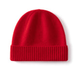 Kids Cashmere Beanie Knit Cashmere Hat with Ribbed Cuff Multi Colors Red S