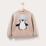 Kids Cashmere Sweater Penguin Design Crew Neck Cashmere Knit Pullover
