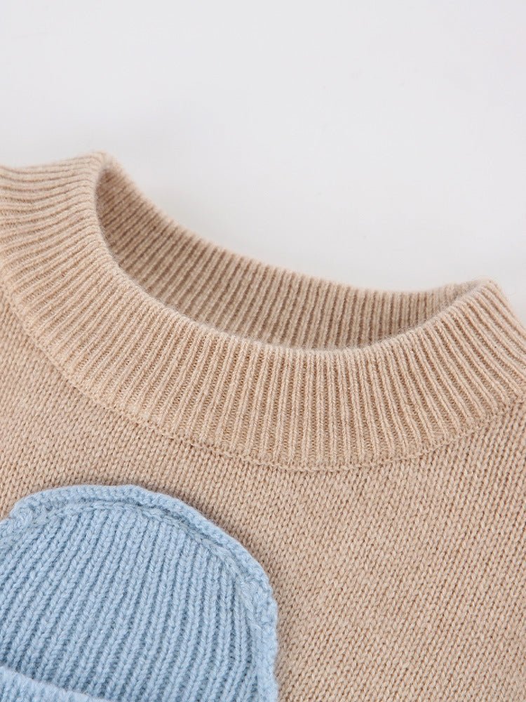 Kids Cashmere Sweater Penguin Design Crew Neck Cashmere Knit Pullover