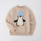 Kids Cashmere Sweater Penguin Design Crew Neck Cashmere Knit Pullover