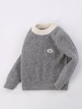 Kids Ribbed Cashmere Sweater Smiley Patch Crew Neck Cashmere Pullover