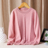 kids round neck cashmere sweater boys sweater girls cable knitted cashmere pullover - slipintosoft