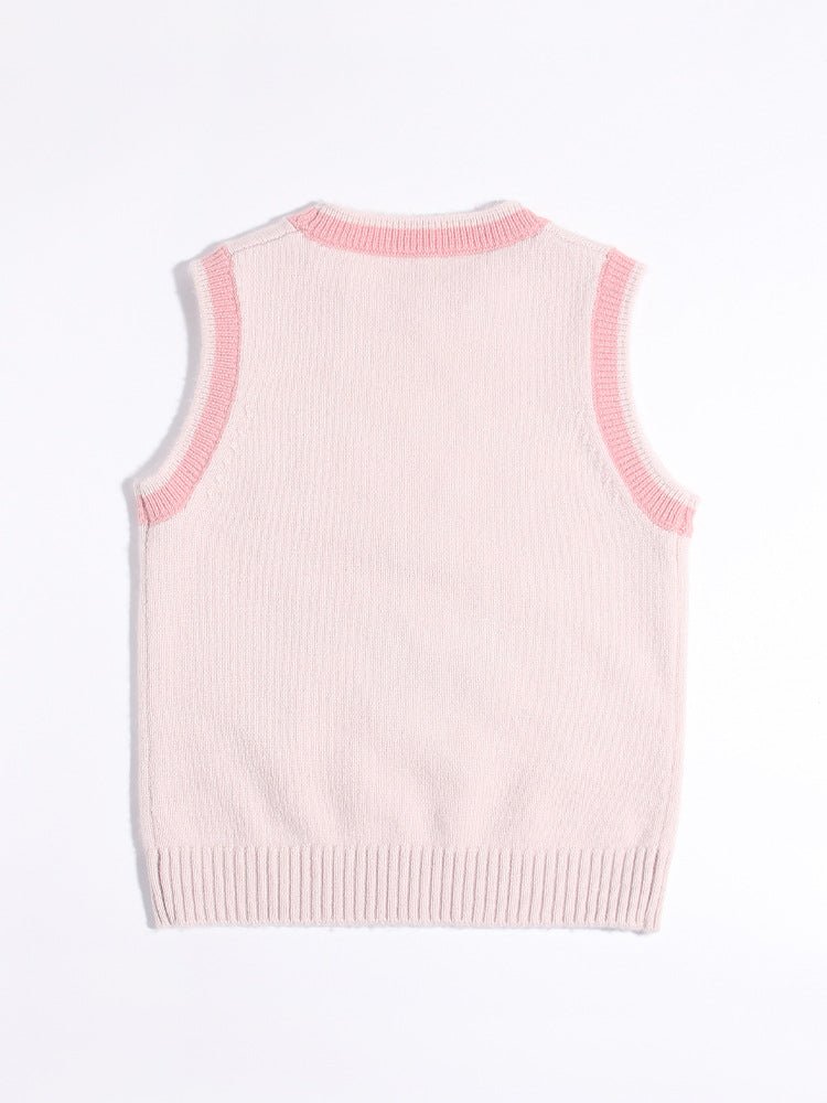 Kids Spring Fall Cashmere Vest Flower Design Cashmere Knit Pullover