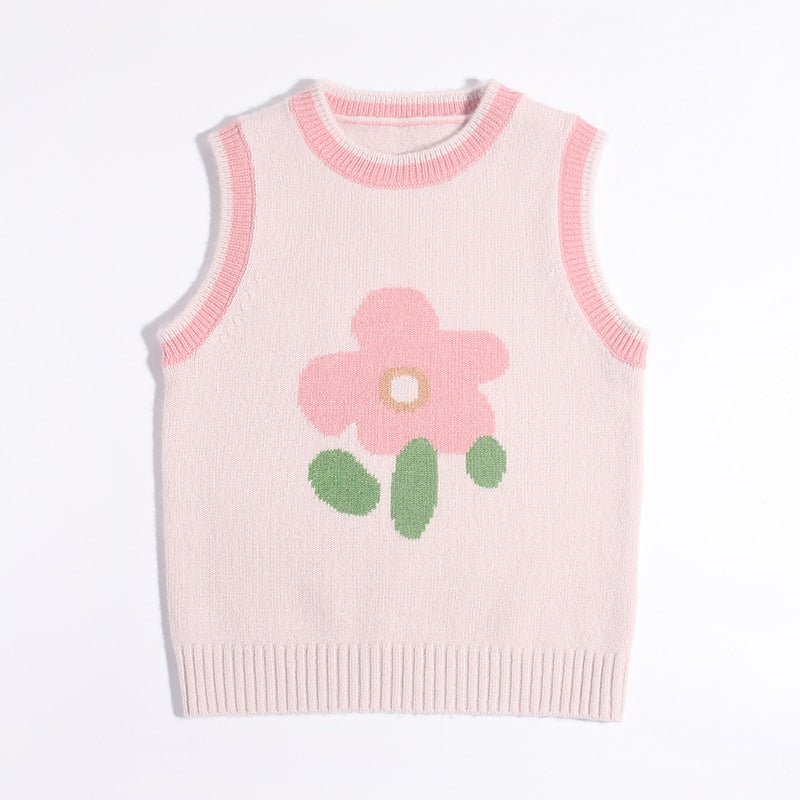 Kids Spring Fall Cashmere Vest Flower Design Cashmere Knit Pullover