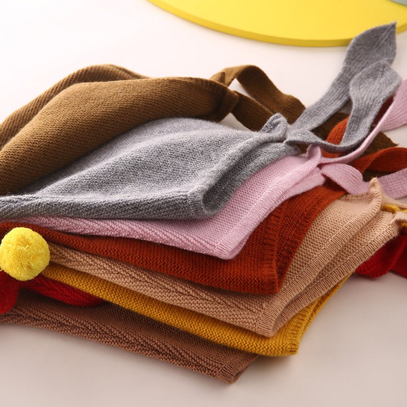 Kids Tie Cashmere Beanie Knit Elf Cashmere Hats with Pom Pom Multi Colors