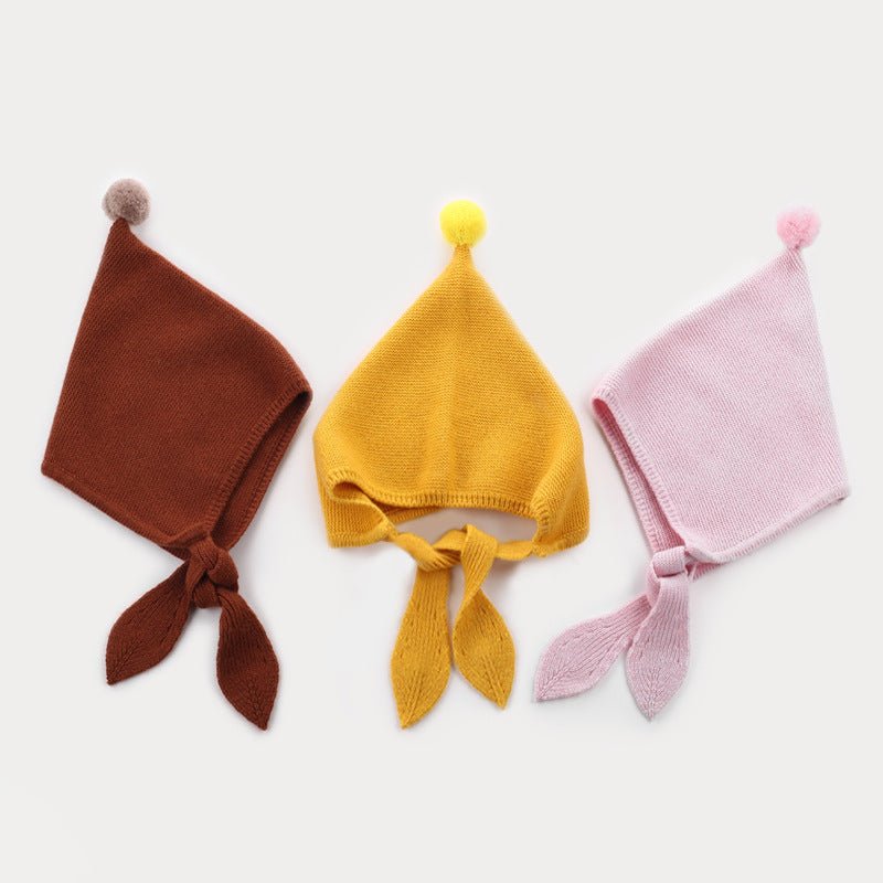 Kids Tie Cashmere Beanie Knit Elf Cashmere Hats with Pom Pom Multi Colors