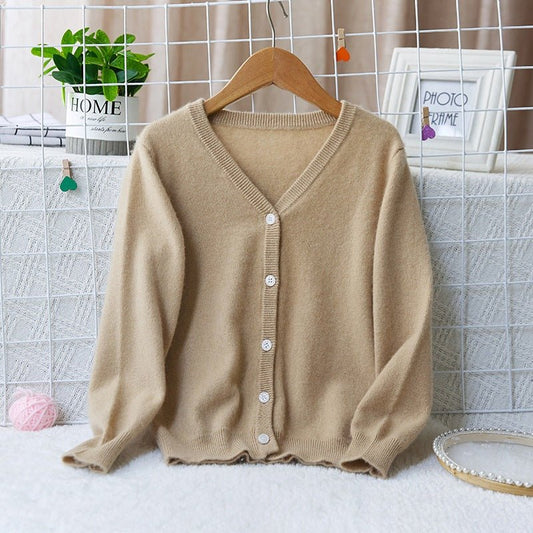 kids v neck pure cashmere cardigan boys and girls button down solid cashmere coat - slipintosoft