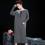 Ladies Crew Neck Cashmere with Tie Dresses Tea Length Cashmere Sweater Dress Women Cashmere Dress