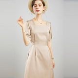 100% Mulberry Silk Women's Silk Dress Retro French Silk Dresse Short Sleeves Silk Dress - slipintosoft