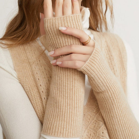 Long Fingerless Gloves Soft Cashmere Ribbed Knit Gloves Cashmere Wrist Protection