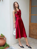 Luxury Silk Dresses Cowl Neck Sleeveless One Piece Dress With Belts - slipintosoft