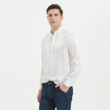 Lyxig siden Silk Henley skjortor för män Pure Silk Stand Collar Top