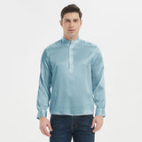 Lyxig siden Silk Henley skjortor för män Pure Silk Stand Collar Top