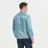 Lyxig siden Silk Henley skjortor för män Pure Silk Stand Collar Top