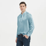 Lyxig siden Silk Henley skjortor för män Pure Silk Stand Collar Top