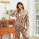 Luxury Swirl Print Long Sleeve Mulberry Silk Pajama Set printed silk sleepwear