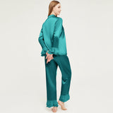 Luxury Women Silk Two-Piece PJS 100% Mulberry Ruffled Silk Pyjamas