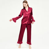 Womens Long Silk Pajamas Set ruffled Luxury Silk Sleepwear - slipintosoft