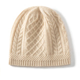 Pure Cashmere Beanie med Ribbed Edge Solid Cashmere Chunky Diamond Stickad Hatt