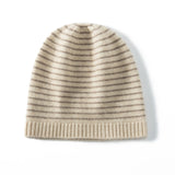 Pure Cashmere Keps med Ribbed Edge Cashmere Randig Cashmere Beanie Hat