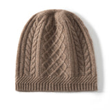 Pure Cashmere Beanie med Ribbed Edge Solid Cashmere Chunky Diamond Stickad Hatt