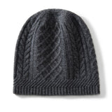 Pure Cashmere Beanie med Ribbed Edge Solid Cashmere Chunky Diamond Stickad Hatt