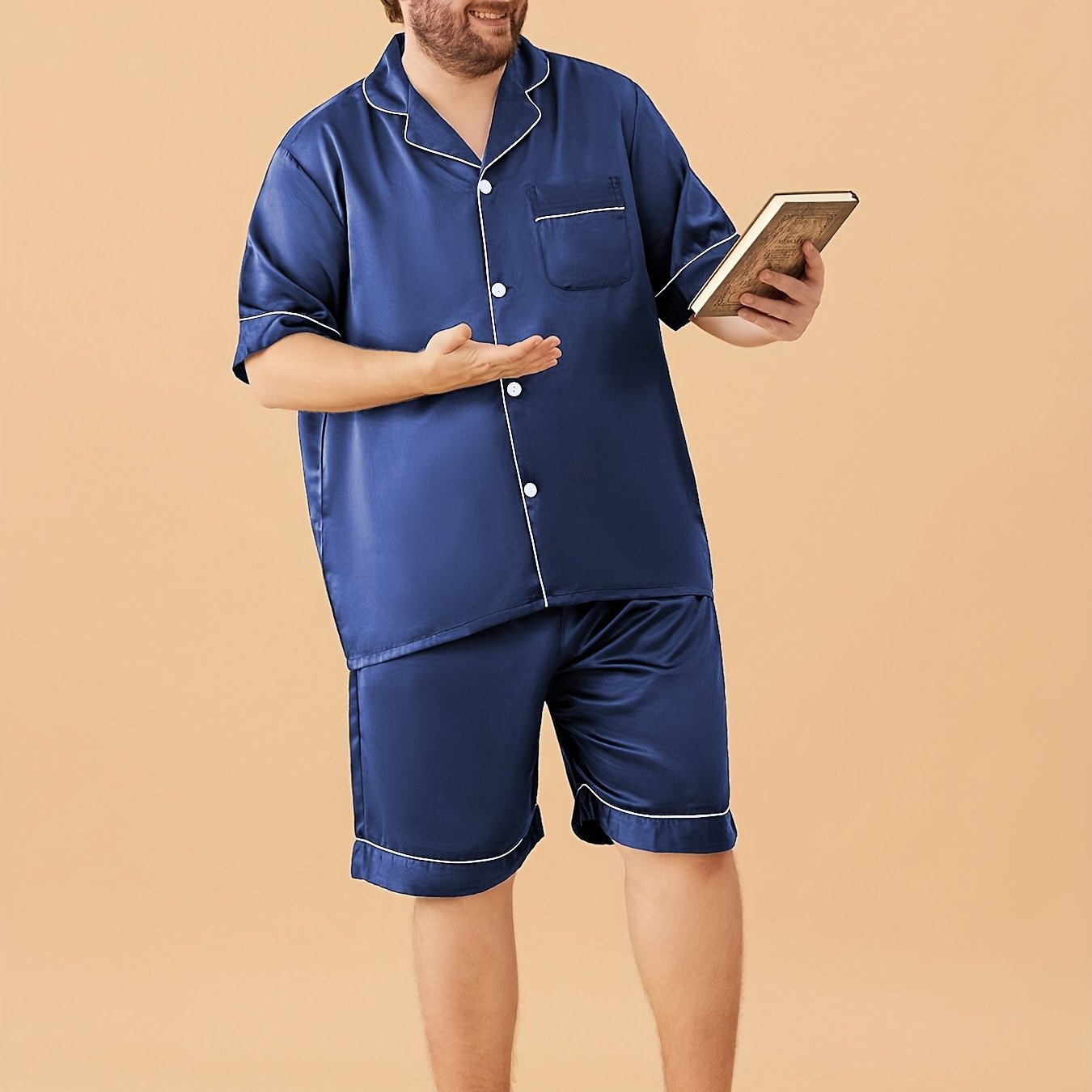 Plus Size Short Silk Pajamas Sets for Men Silk Sleepwear - slipintosoft