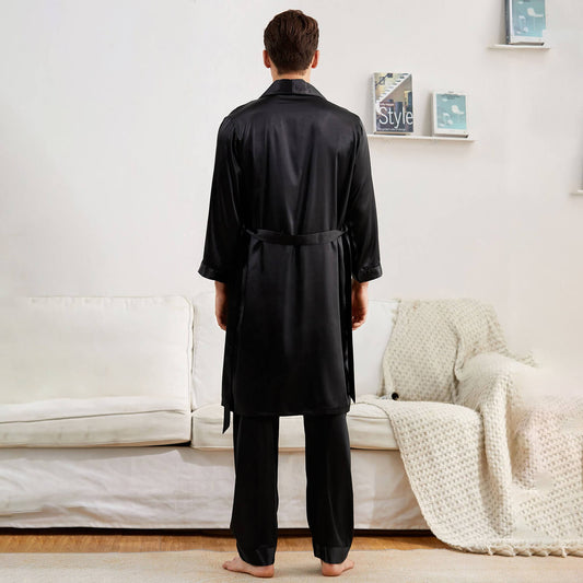 Men Silk Robe with Pants Set Silk Bathrobe Sleepwear Set