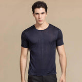 Mens Classic Crew Neck Silk T-shirt Silk Sticked Top Shirts