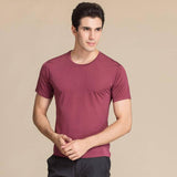 Mens Classic Crew Neck Silk T-shirt Silk Sticked Top Shirts