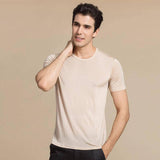 Mens Classic Crew Neck Silk T-shirt Silk Sticked Top Shirts