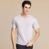 Mens Classic Crew Neck Silk T-shirt Silk Sticked Top Shirts