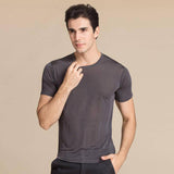 Mens Classic Crew Neck Silk T-shirt Silk Sticked Top Shirts