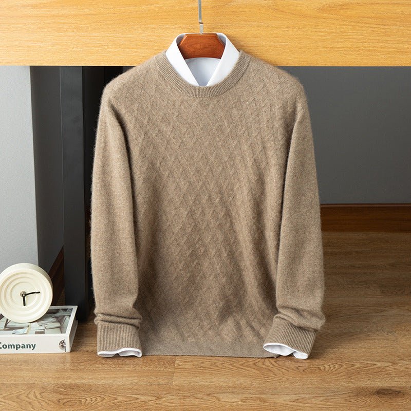 mens crew neck cashmere sweater solid cashmere knitted sweatershirt with ribbing edge - slipintosoft