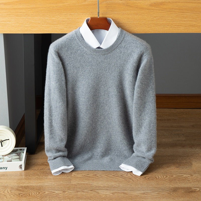 mens crew neck cashmere sweater warm long sleeve solid cashmere sweatershirt - slipintosoft