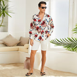 Men's Long Sleeve Flower Printed Silk Shirts Button Down Flower Silk Dress Shirt - slipintosoft