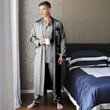 Mens Long Silk Pyjamas & Robe Set i full längd silkes sömnkläder