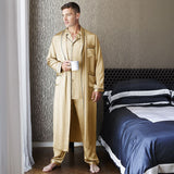 Mens Long Silk Pyjamas & Robe Set i full längd silkes sömnkläder